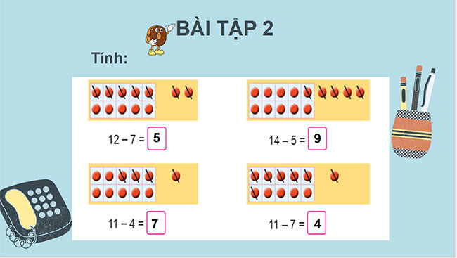 PowerPoint Toán 2: Phép trừ (có nhớ) trong phạm vi 20 (tiếp theo)