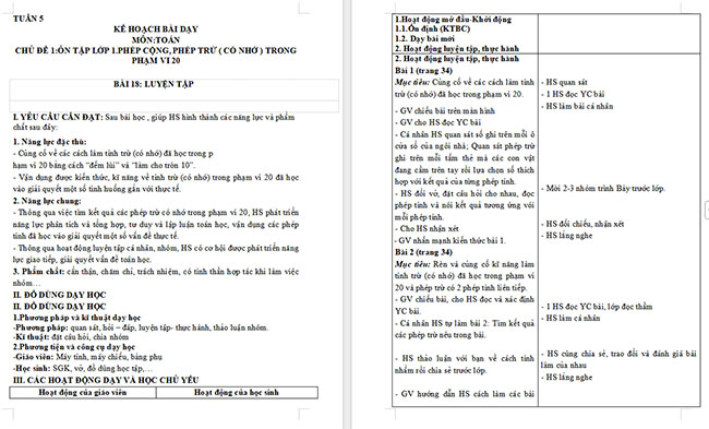 Giáo án Toán 2: Luyện tập trang 34