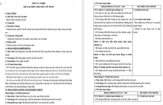 Giáo án Văn 6 Bài 2: Nói và nghe Kể lại một truyện cổ tích