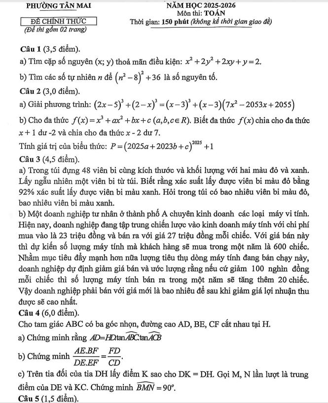 Đề thi HSG Toán 9 phường Tân Mai – Nghệ An