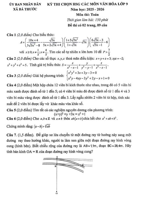Đề thi HSG Toán 9 xã Yên Thành – Nghệ An