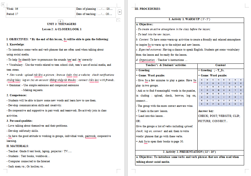 Giáo án PowerPoint Tiếng Anh 8 Unit 3: A Closer Look 1