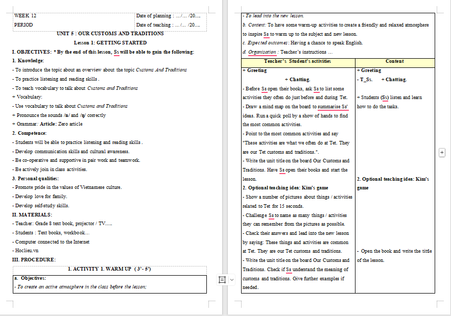 Giáo án PowerPoint Tiếng Anh 8 Unit 5: Getting Started