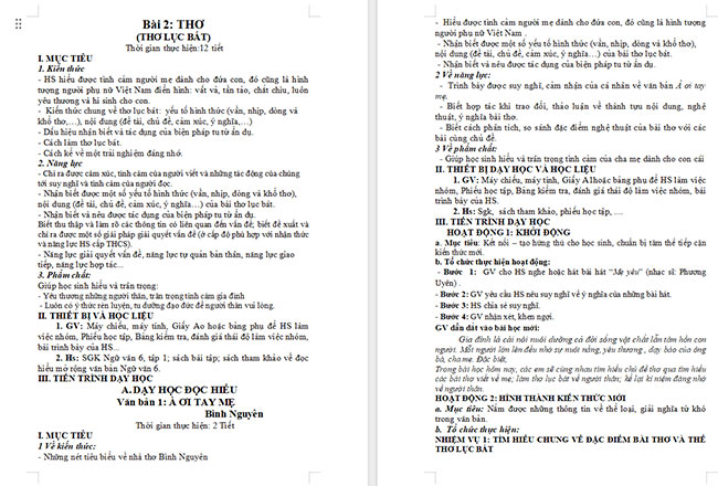 Giáo án Văn 6 Bài 2: À ơi tay mẹ