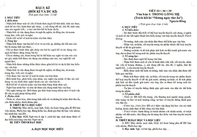 Giáo án Văn 6 Bài 3: Trong lòng mẹ