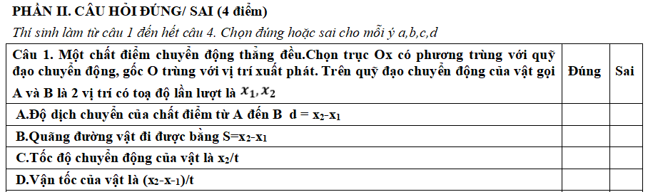 Đề thi giữa kì 1 lớp 10 môn Vật lý