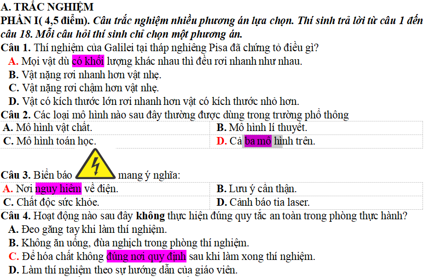  Đề thi Giữa học kì 1 môn Vật lý 10
