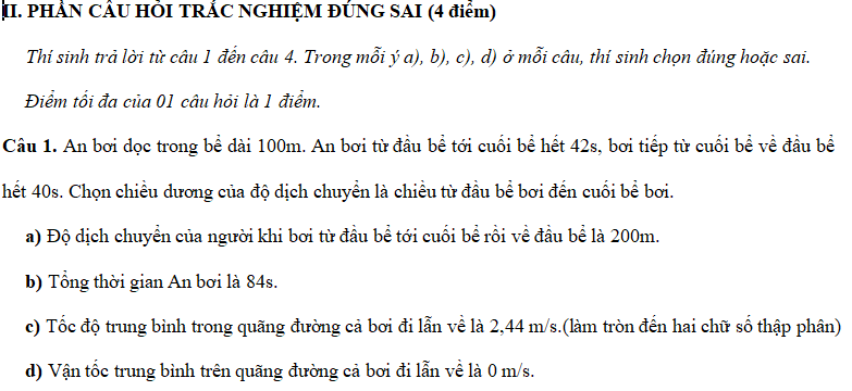 Đề thi Giữa học kì 1 môn Vật lý lớp 10