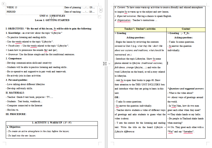 Tiếng Anh 8 Unit 6: Getting Started