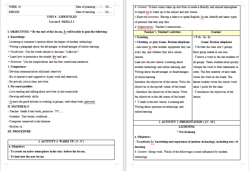 Tiếng Anh 8 Unit 6: Skills 2