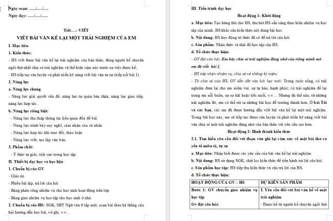 Giáo án Văn 6 Bài 3: Viết bài văn kể lại một trải nghiệm của em