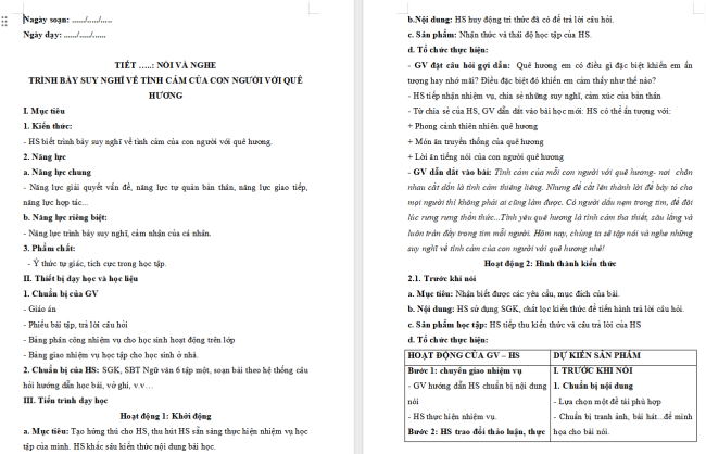 Giáo án Văn 6 Bài 4: Trình bày suy nghĩ về tình cảm của con người với quê hương