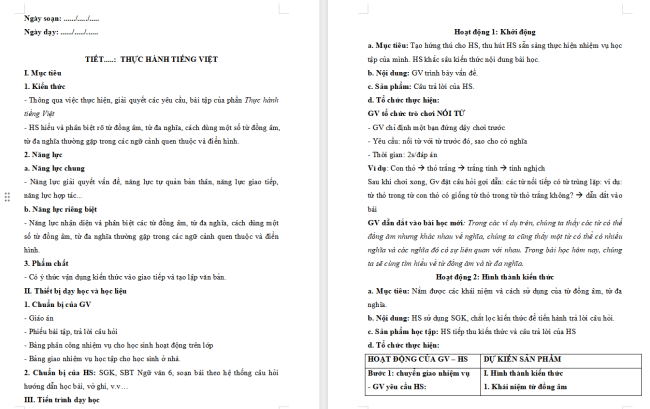 Giáo án Văn 6 Bài 4: Thực hành tiếng Việt (trang 92)