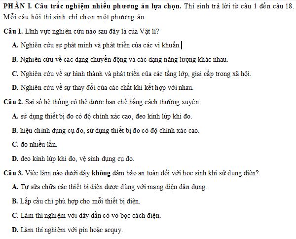Đề thi Giữa học kì 1 môn Vật lý lớp 10