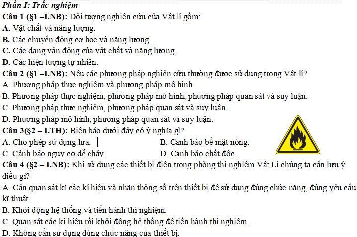 Đề thi Giữa học kì 1 môn Vật lý lớp 10