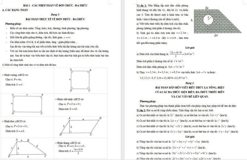 Các dạng bài tập toán thực tế môn Toán 8
