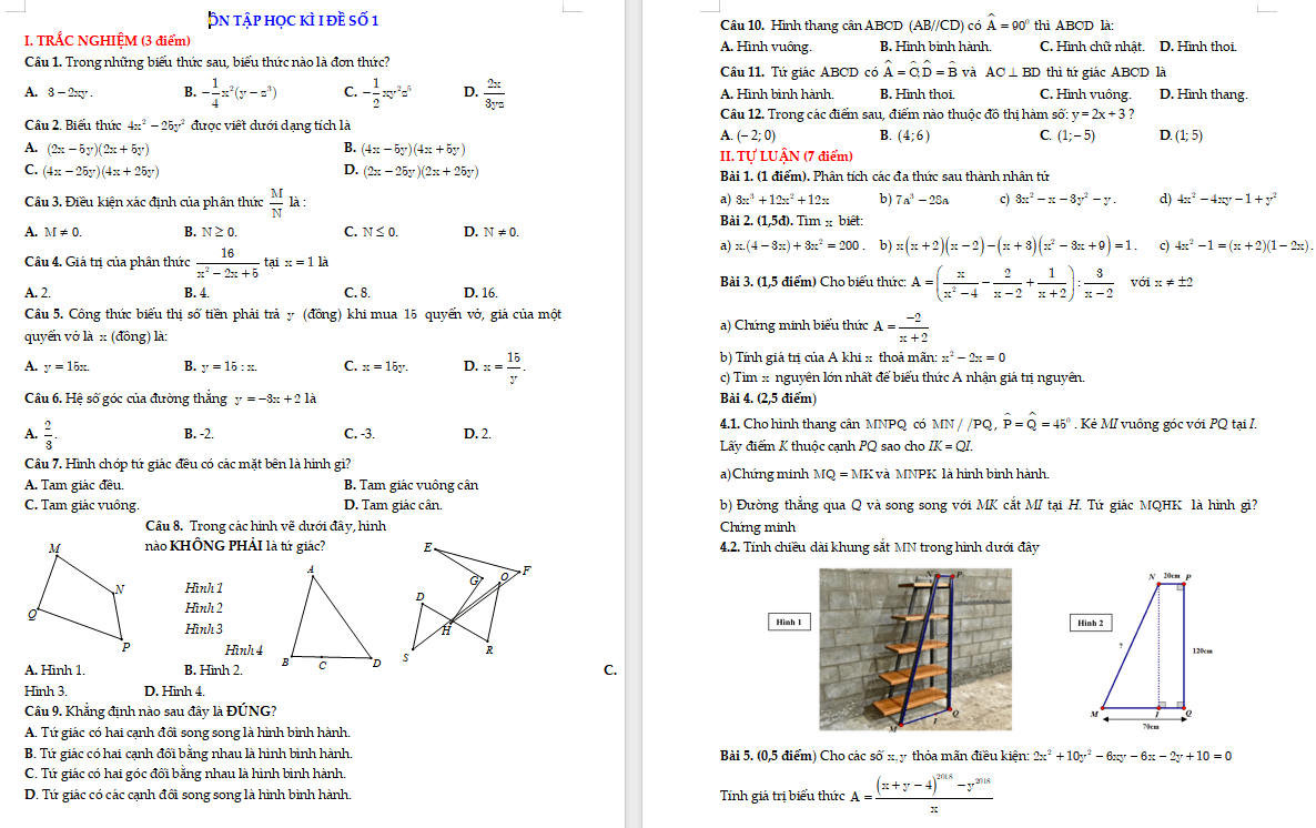 Ôn tập học kì 1 đề 1