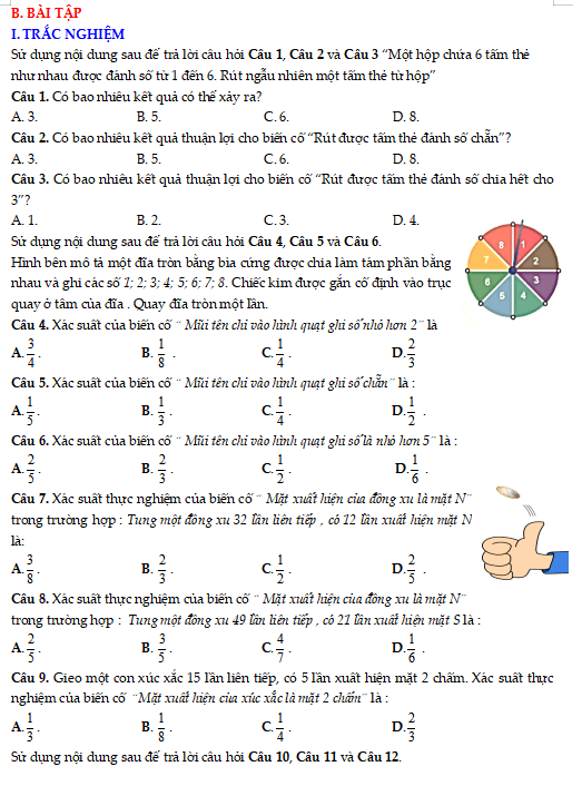 Xác suất của biến cố ngẫu nhiên, Xác suất thực nghiệm của một biến cố trong một số trò chơi đơn giản
