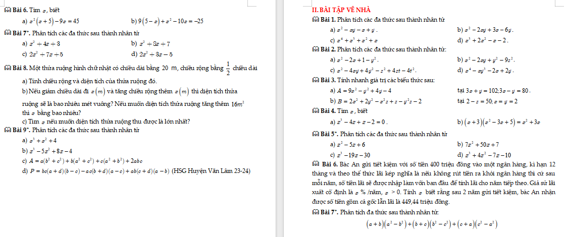 Phân tích đa thức thành nhân tử bằng phương pháp nhóm hạng tử và phối hợp nhiều phương pháp