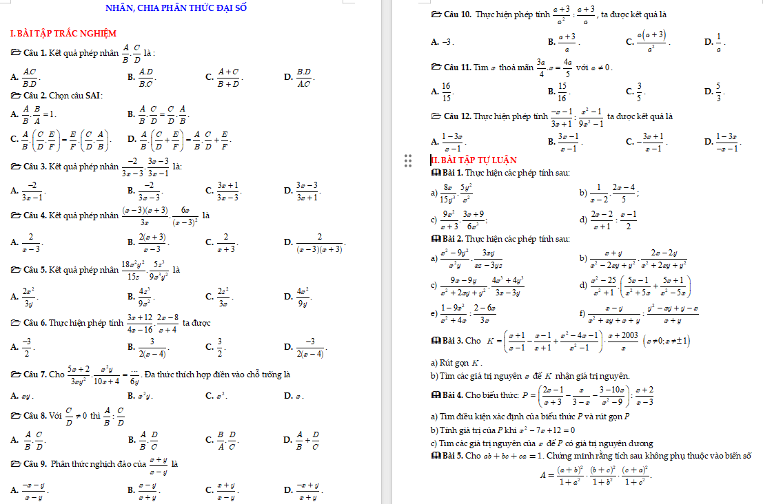 Phiếu Nhân, chia phân thức đại số