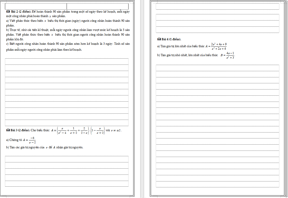 Bài kiểm tra phân thức thức đại số