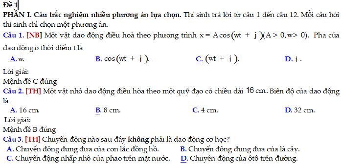 Đề thi giữa học kì 1 lớp 10 môn Vật lí