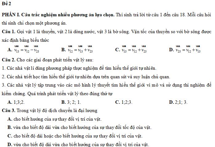 Đề thi giữa học kì 1 lớp 10 môn Vật lí