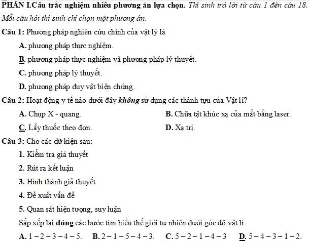 Đề thi Giữa học kì 1 môn Vật lý lớp 10