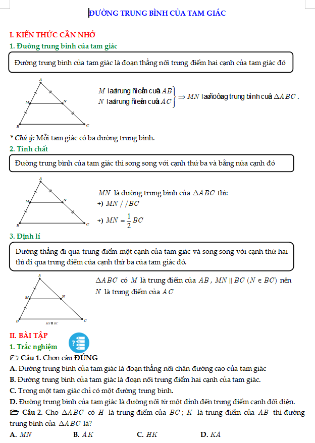 Đường trung bình của tam giác