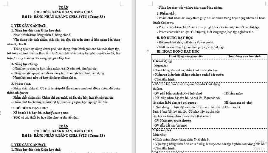 Bài 11: Bảng nhân 8, bảng chia 8