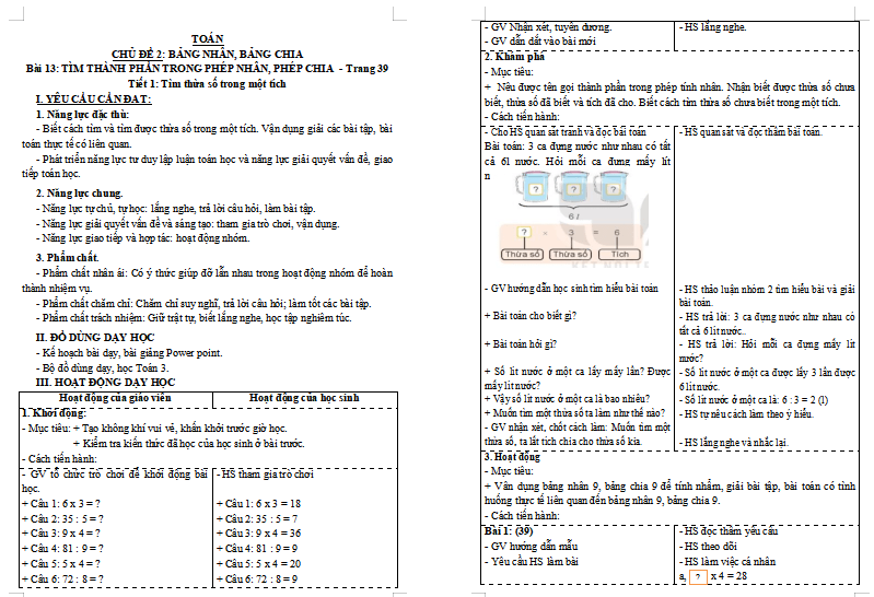 Bài 13: Tìm thành phần trong phép nhân, phép chia