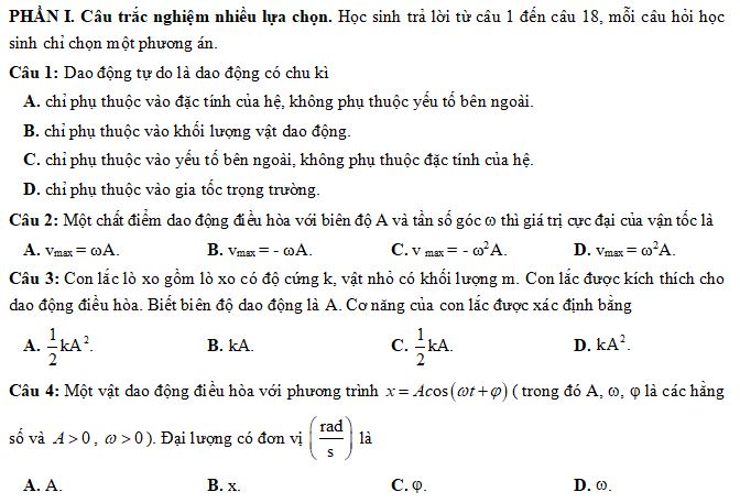 Đề thi Giữa học kì 1 môn Vật lý lớp 11