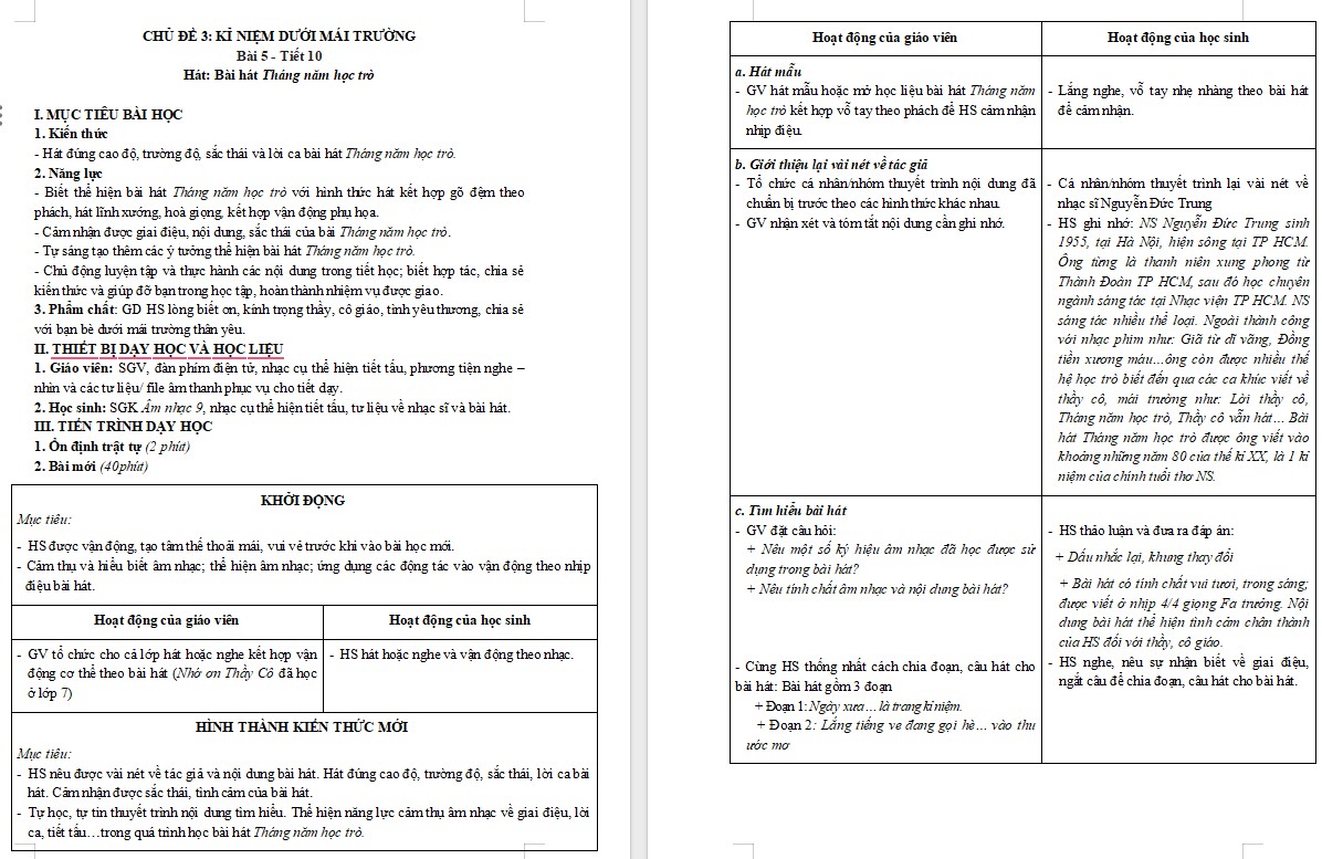 Giáo án Âm nhạc 9 KNTT Bài 5 tiết 10