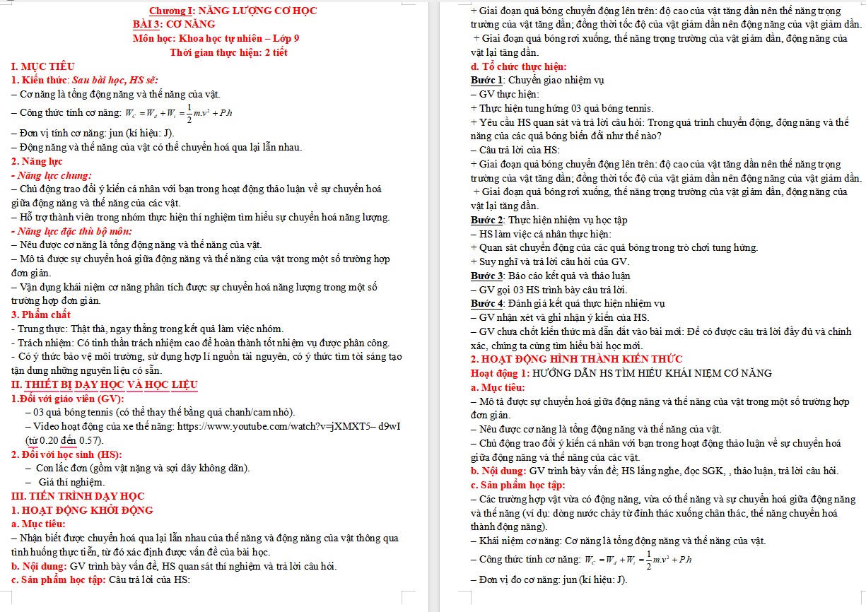 Giáo án Khoa học tự nhiên 9 KNTT Bài 3