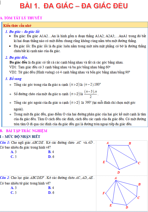  Đa giác đều, hình đa giác đều trong thực tiễn có đáp án