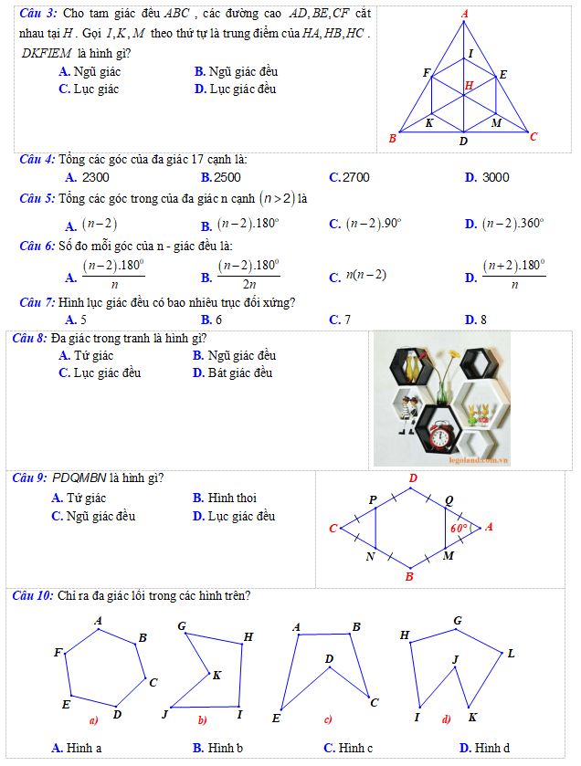  Đa giác đều, hình đa giác đều trong thực tiễn có đáp án