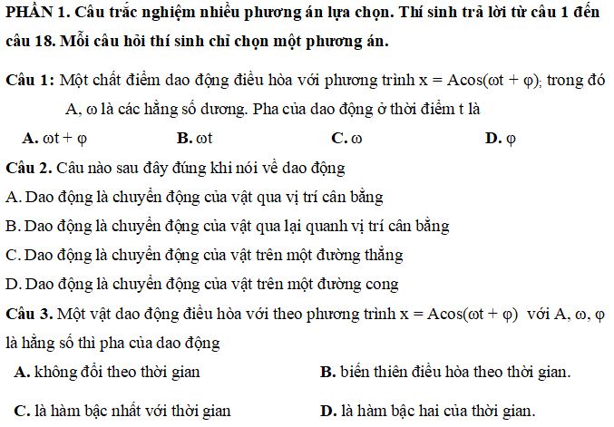 Đề thi Giữa học kì 1 môn Vật lý lớp 11
