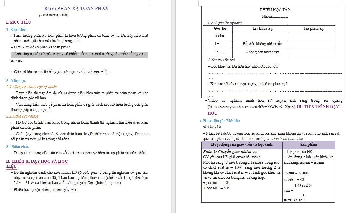 Giáo án Khoa học tự nhiên 9 KNTT Bài 6