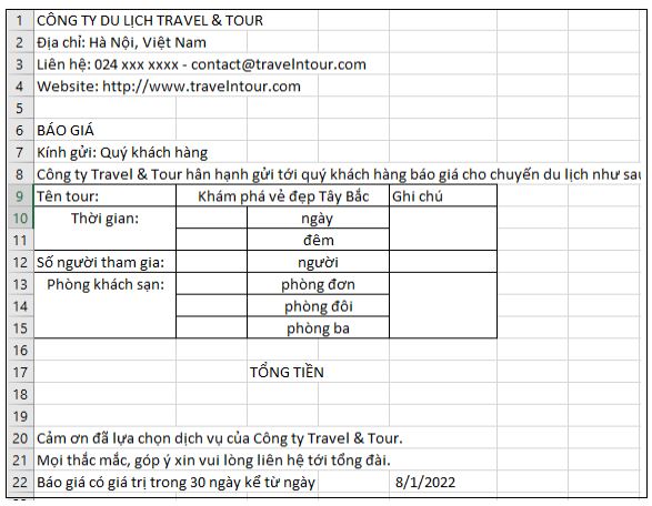 Giải Chuyên đề Tin học 10 Kết nối tri thức bài 6: Tạo và xuất báo giá với hàm thời gian