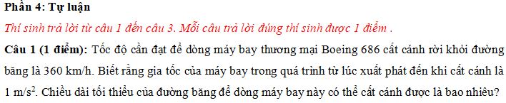Đề thi Giữa học kì 1 môn Vật lý lớp 10