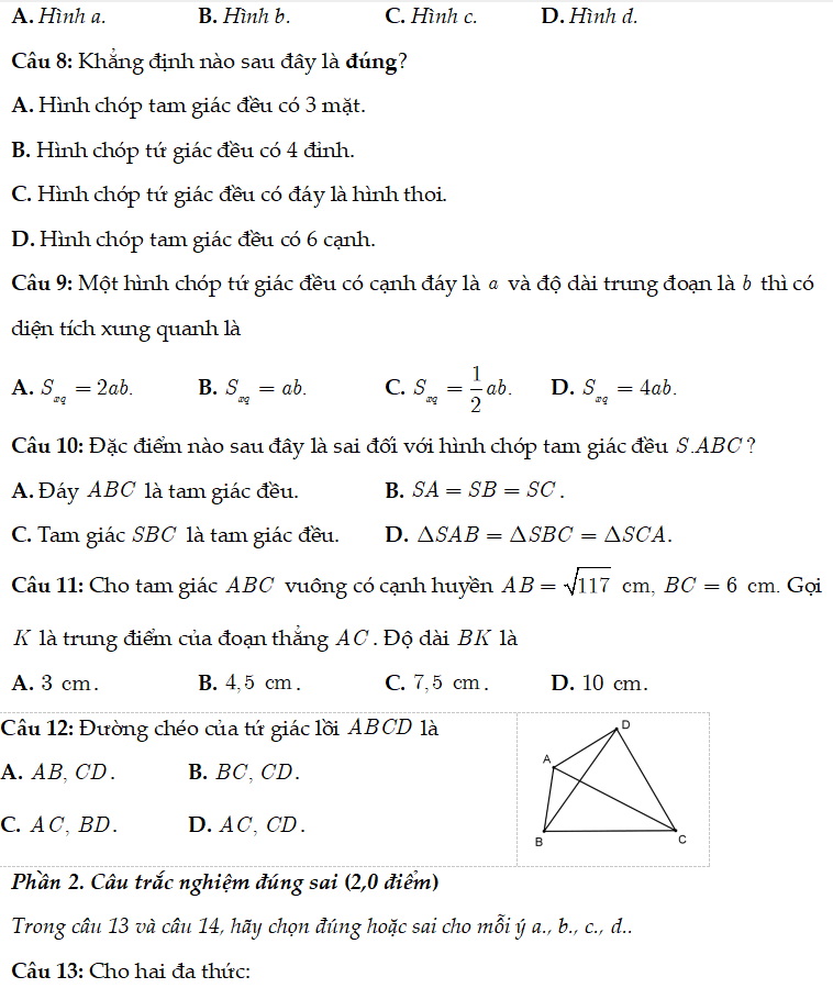 Đề thi giữa học kì I Toán 8 CTST đề 6 cấu trúc mới năm 2025-2026