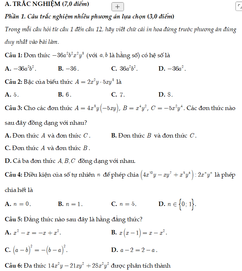 Đề thi giữa học kì I Toán 8 CTST đề 5 cấu trúc mới năm 2025-2026