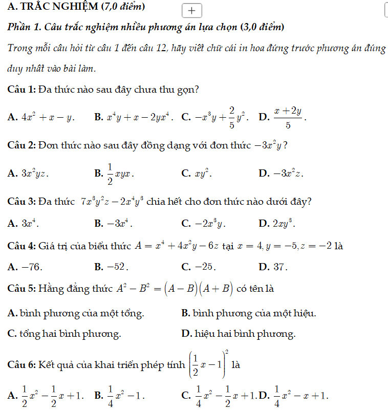 Đề thi giữa học kì I Toán 8 CTST đề 6 cấu trúc mới năm 2025-2026