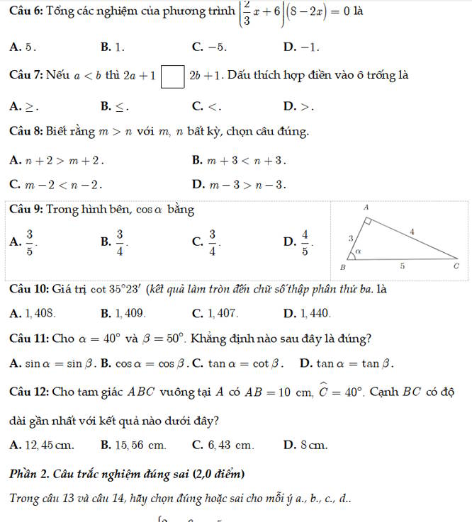 Đề kiểm tra giữa kì 1 Toán 9 Kết nối tri thức