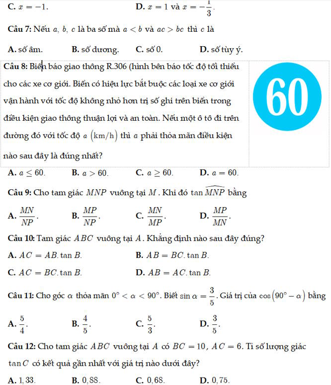 Đề thi giữa kì 1 Toán 9 Kết nối tri thức