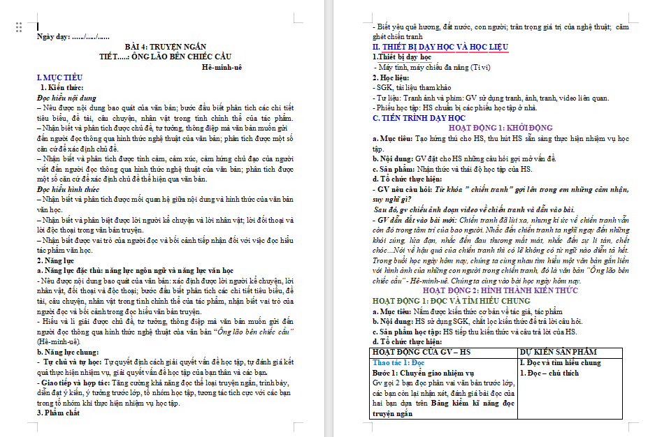 Giáo án PowerPoint Ngữ văn 9 Bài 4: Ông lão bên chiếc cầu