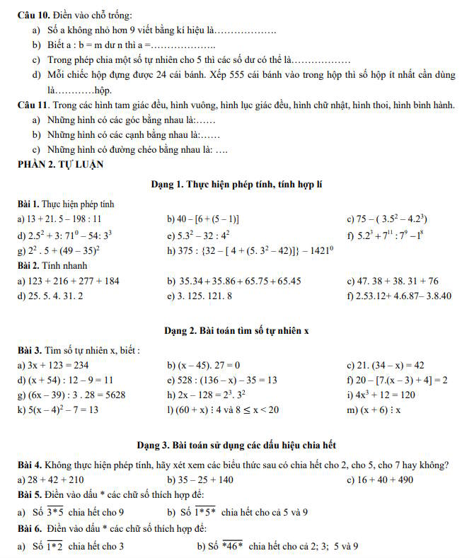 Đề cương giữa kỳ 1 Toán 6 năm 2025 – 2026 trường THCS Thành Công – Hà Nội