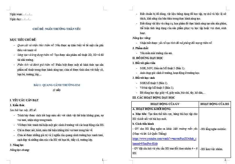 Chủ đề 1 bài 1: Quang cảnh trường em