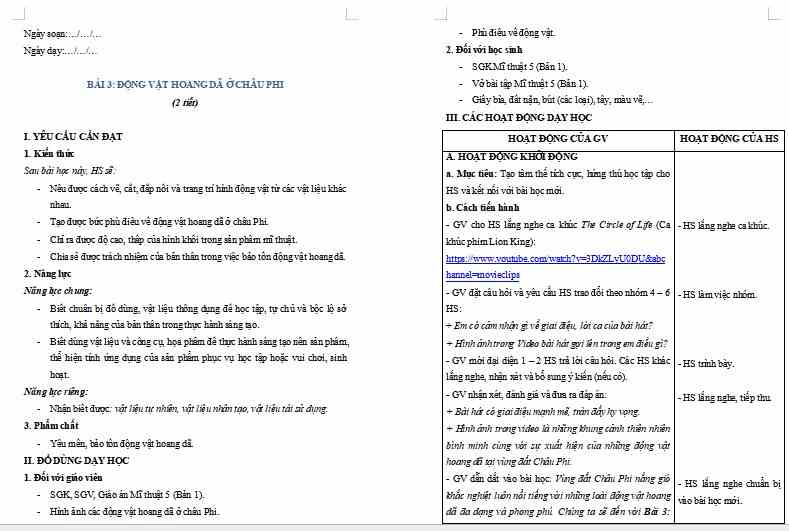 Chủ đề 2 Bài 3: Động vật hoang dã ở châu Phi