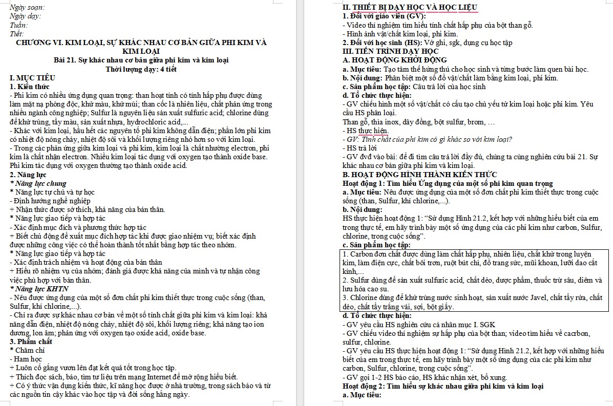 Giáo án Khoa học tự nhiên 9 KNTT Bài 21